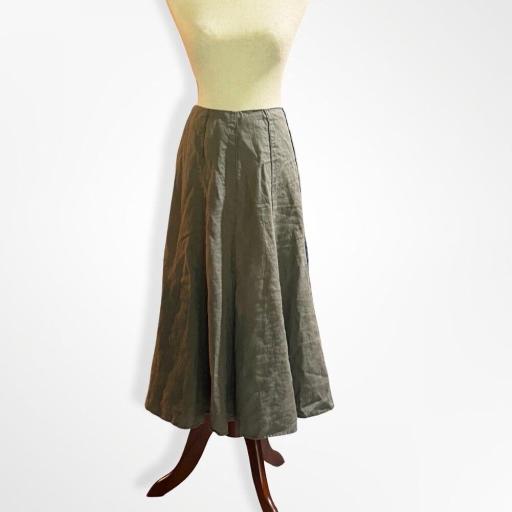 Boden, 100% Linen Gray Flare Trumpet Midi Skirt, 10 L Breezy Casual